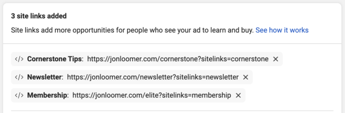 Site Links URL Parameters